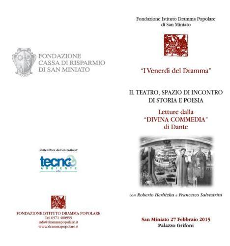 “I Venerdì del Dramma” il Teatro, Spazio di Incontro di Storia e Poesia: Letture dalla “Divina Commedia” di Dante a palazzo Grifoni