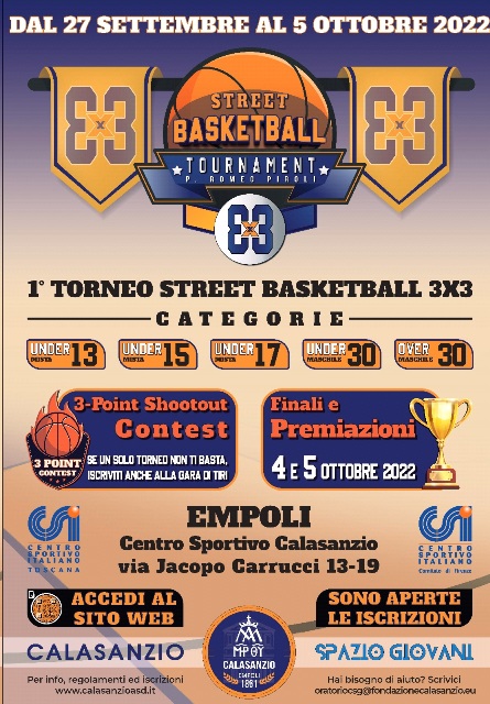 1^ Torneo Street Basketball al Centro Sportivo Calasanzio, sono aperte le iscrizioni