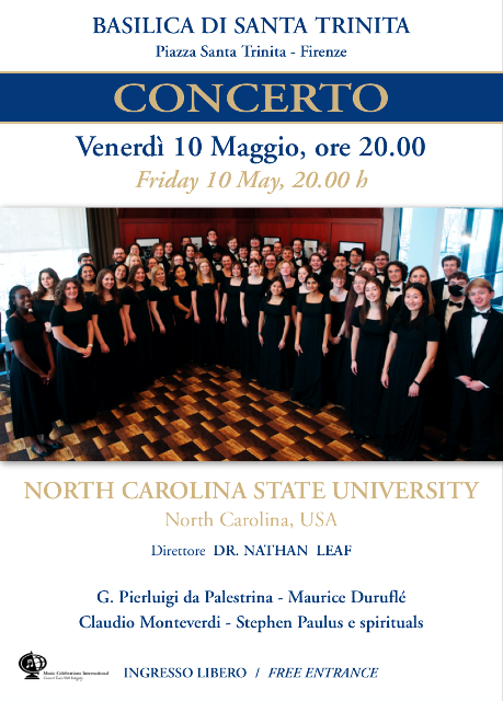 La North Caroline State University Chorale in concerto nella splendida Chiesa di S. Trinità a Firenze