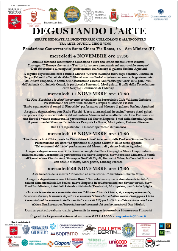 Degustando l’Arte, serate dedicate al Bicentenario Collodiano e all’incontro tra arte, musica, cibo e vino Degustando l’Arte, serate dedicate al Bicentenario Collodiano e all’incontro tra arte, musica, cibo e vino