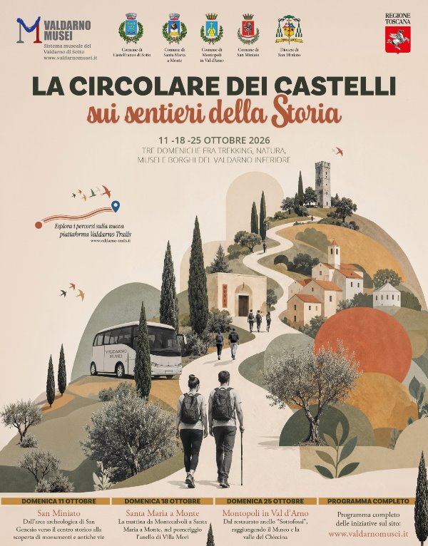 La Circolare dei Castelli torna sui sentieri della storia: tre domeniche tra trekking, borghi e musei del Valdarno Inferiore La Circolare dei Castelli torna sui sentieri della storia: tre domeniche tra trekking, borghi e musei del Valdarno Inferiore